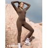 imageYEOREO Women Long Sleeve Workout Jumpsuit Zip Up Romper Bottom Pants Bodysuit Bodycon Sexy One PieceCoffee