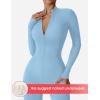 imageYEOREO Women Long Sleeve Workout Jumpsuit Zip Up Romper Bottom Pants Bodysuit Bodycon Sexy One PieceLight Blue