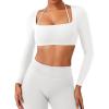 imageYEOREO Long Sleeve Crop Tops for Women Square Neck Workout Yoga Cropped T Shirt Top Padded Halter Neck with DetachableWhite