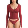 imageYEOREO Long Sleeve Workout Tops for Women Padded Deep V Neck Double Lined Impact Tops Agniee Slim Fit Gym Athletic ShirtsScarlett Red