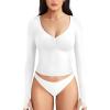 imageYEOREO Long Sleeve Workout Tops for Women Padded Deep V Neck Double Lined Impact Tops Agniee Slim Fit Gym Athletic ShirtsWhite