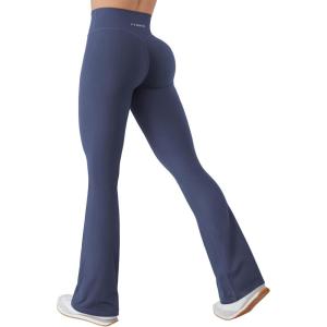 imageYEOREO Mini Flare Leggings for Women Hidden Scrunch Workout High Waisted Leggings 305quot No Front Seam Craze Gym Yoga PantsNavy Blue