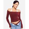imageYEOREO Long Sleeve Shirts for Women Fitted Workout Tops Double Lined Basic Undershirt Square Neck Y2K Going Out TopsAnchor Red