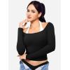 imageYEOREO Long Sleeve Shirts for Women Fitted Workout Tops Double Lined Basic Undershirt Square Neck Y2K Going Out TopsBlack