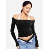 imageYEOREO Long Sleeve Shirts for Women Fitted Workout Tops Double Lined Basic Undershirt Square Neck Y2K Going Out TopsBlack