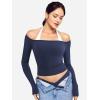 imageYEOREO Long Sleeve Shirts for Women Fitted Workout Tops Double Lined Basic Undershirt Square Neck Y2K Going Out TopsDeep Blue