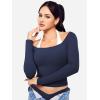 imageYEOREO Long Sleeve Shirts for Women Fitted Workout Tops Double Lined Basic Undershirt Square Neck Y2K Going Out TopsDeep Blue