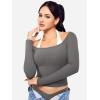imageYEOREO Long Sleeve Shirts for Women Fitted Workout Tops Double Lined Basic Undershirt Square Neck Y2K Going Out TopsGraphite Gray