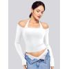 imageYEOREO Long Sleeve Shirts for Women Fitted Workout Tops Double Lined Basic Undershirt Square Neck Y2K Going Out TopsWhite