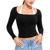 imageYEOREO Long Sleeve Shirts for Women Fitted Workout Tops Double Lined Basic Undershirt Square Neck Y2K Going Out TopsBlack