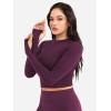 imageYEOREO Women Workout Gym Tops Basic Long Sleeve Shirt Slim Fitted Breathable Stretchy Active Running Yoga Crop TopsBlack Cherry