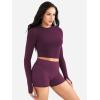 imageYEOREO Women Workout Gym Tops Basic Long Sleeve Shirt Slim Fitted Breathable Stretchy Active Running Yoga Crop TopsBlack Cherry