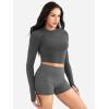 imageYEOREO Women Workout Gym Tops Basic Long Sleeve Shirt Slim Fitted Breathable Stretchy Active Running Yoga Crop TopsDark Grey