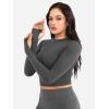 imageYEOREO Women Workout Gym Tops Basic Long Sleeve Shirt Slim Fitted Breathable Stretchy Active Running Yoga Crop TopsDark Grey