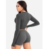 imageYEOREO Women Workout Gym Tops Basic Long Sleeve Shirt Slim Fitted Breathable Stretchy Active Running Yoga Crop TopsDark Grey