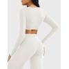 imageYEOREO Women Workout Long Sleeve Crop Tops Aberney Double Lined Deep V Cross Front Padded Yoga Cropped T ShirtWhite