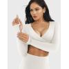 imageYEOREO Women Workout Long Sleeve Crop Tops Aberney Double Lined Deep V Cross Front Padded Yoga Cropped T ShirtWhite