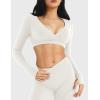 imageYEOREO Women Workout Long Sleeve Crop Tops Aberney Double Lined Deep V Cross Front Padded Yoga Cropped T ShirtWhite