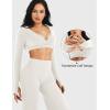 imageYEOREO Women Workout Long Sleeve Crop Tops Aberney Double Lined Deep V Cross Front Padded Yoga Cropped T ShirtWhite