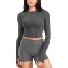 imageYEOREO Women Workout Gym Tops Basic Long Sleeve Shirt Slim Fitted Breathable Stretchy Active Running Yoga Crop TopsDark Grey