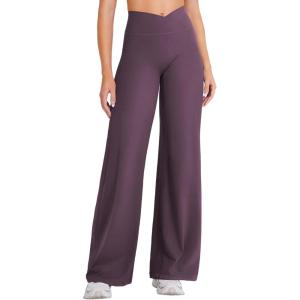 imageYEOREO Straight Leg Leggings for Women No Front Seam Workout Leggings 315quot Crossover High Waist Soft Eddiy Yoga PantsBlack Berry Purple