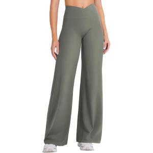 imageYEOREO Straight Leg Leggings for Women No Front Seam Workout Leggings 315quot Crossover High Waist Soft Eddiy Yoga PantsGray Green