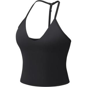 imageYEOREO Womens Impact Halter Tank Top Strappy Padded Halter Open Back Deep V Neck Builtin Bra Workout Gym Crop TopsBlack