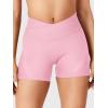 imageYEOREO Women Workout Gym Shorts Butt Lifting Invisible Scrunch 45quot Crossover Mid Rise Waistband Seamless Booty Biker ShortsPink