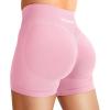 imageYEOREO Women Workout Gym Shorts Butt Lifting Invisible Scrunch 45quot Crossover Mid Rise Waistband Seamless Booty Biker ShortsPink