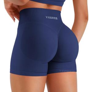 imageYEOREO Hidden Scrunch Workout Shorts Vision Women Seamless Gym Shorts High Waist Yoga ShortsDark Blue