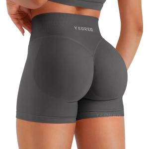 imageYEOREO Hidden Scrunch Workout Shorts Vision Women Seamless Gym Shorts High Waist Yoga ShortsDark Grey