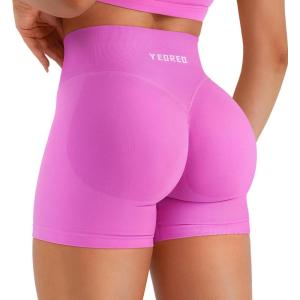 imageYEOREO Hidden Scrunch Workout Shorts Vision Women Seamless Gym Shorts High Waist Yoga ShortsFlower Powder