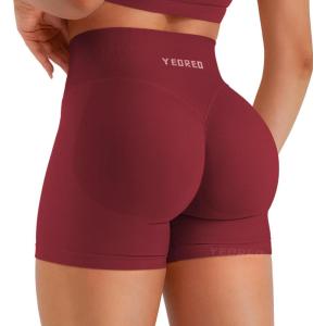imageYEOREO Hidden Scrunch Workout Shorts Vision Women Seamless Gym Shorts High Waist Yoga ShortsScarlet