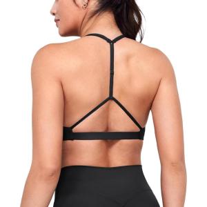 imageYEOREO TBack Strappy Workout Sports Bra Adjustable Gym Spaghetti Backless Yoga Bra for WomenBlack
