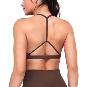 imageYEOREO TBack Strappy Workout Sports Bra Adjustable Gym Spaghetti Backless Yoga Bra for WomenCoffee