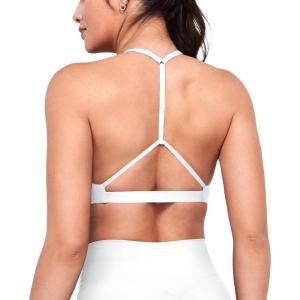 imageYEOREO TBack Strappy Workout Sports Bra Adjustable Gym Spaghetti Backless Yoga Bra for WomenWhite
