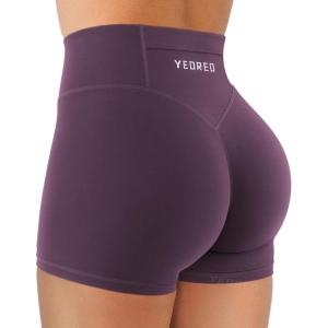 imageYEOREO Hidden Scrunch Workout Shorts with Pocket 35 Inseam High Waist Gym Yoga ShortsBlack Berry