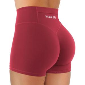 imageYEOREO Hidden Scrunch Workout Shorts with Pocket 35 Inseam High Waist Gym Yoga ShortsMaroon