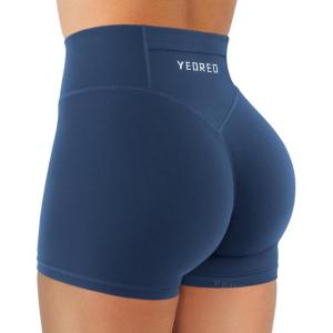 imageYEOREO Hidden Scrunch Workout Shorts with Pocket 35 Inseam High Waist Gym Yoga ShortsSapphire Blue
