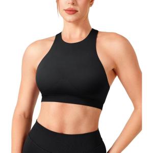 image:imageYEOREO Racerback Sports Bras for Women Padded Medium Impact Dafnien Seamless Yoga Workout Crop TopsBlack