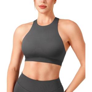 image:imageYEOREO Racerback Sports Bras for Women Padded Medium Impact Dafnien Seamless Yoga Workout Crop TopsGrey Marble
