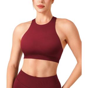 image:imageYEOREO Racerback Sports Bras for Women Padded Medium Impact Dafnien Seamless Yoga Workout Crop TopsScarlett Red